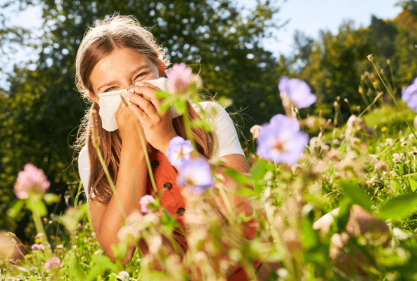 Child sneezing from hay fever