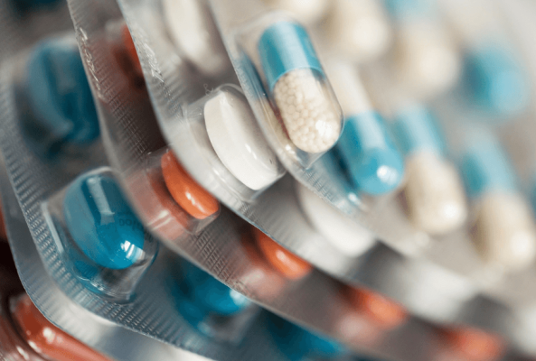 Blister packs of antibiotic and painkiller medicine
